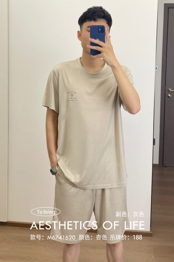 美之梦棉氨半袖短裤休闲男套装6741620